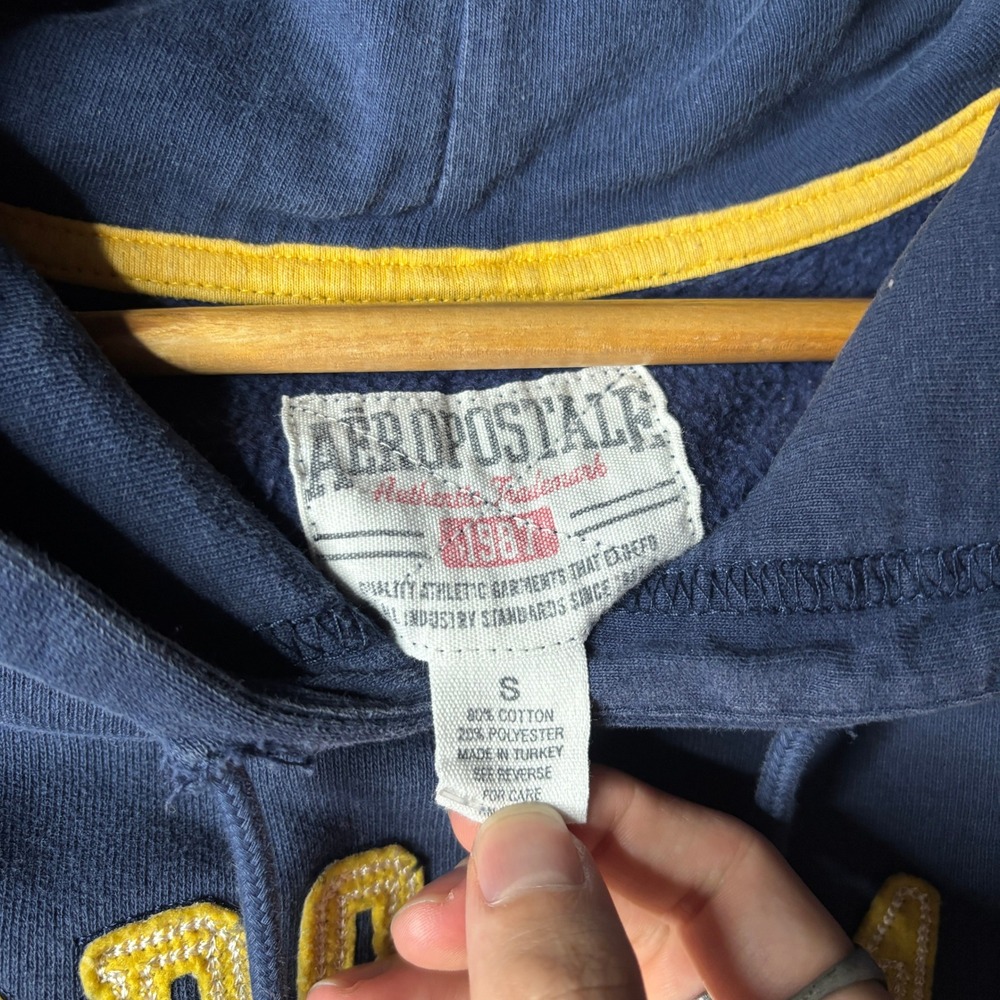 Vintage Y2K Aeropostale Athletics Navy Blue Hoodie Sweatshirt S Skater Grunge - Picture 4 of 8